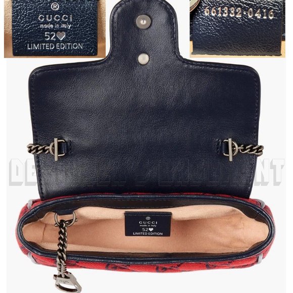 GUCCI Limited Edition GG Marmont logo quilted red GG canvas SUPER MINI Chain bag - Picture 6 of 8